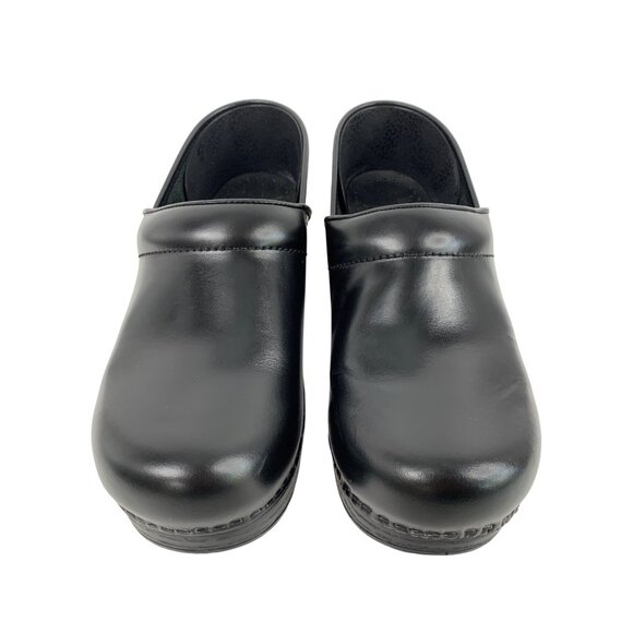 Dansko Black Leather Womens Clogs Size 38 US 7.5-8 Slip-On Comfort Shoes GUC - Picture 1 of 14